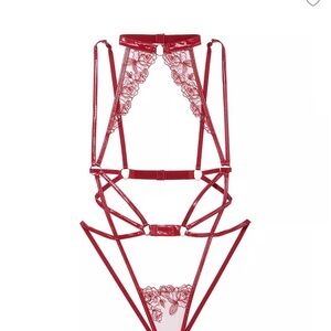 VS VERY SEXY Faux Patent Leather High-Neck Strappy Open Back Teddy XXL